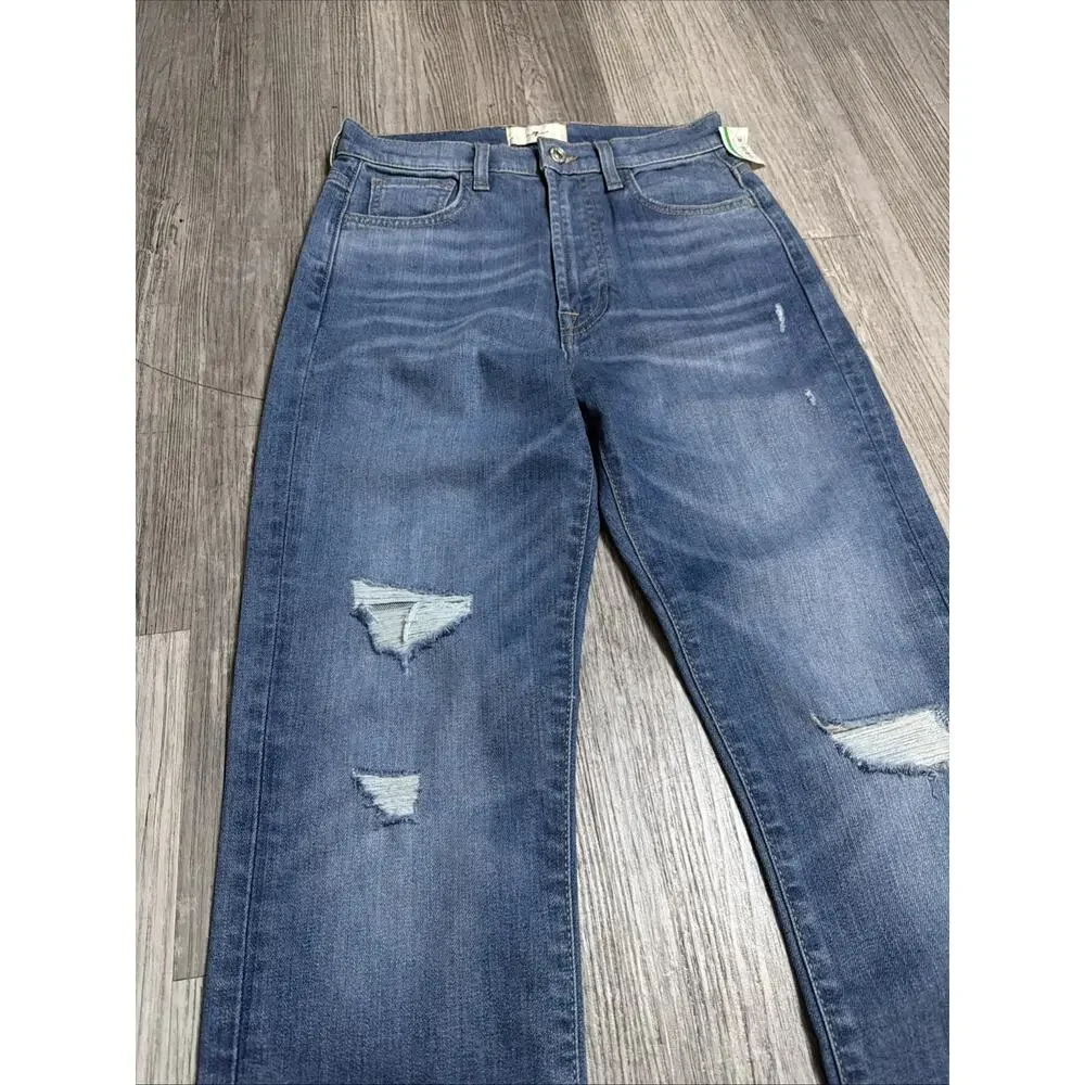 Seven 7 FOR ALL MANKIND~Easy Slim/High Rise/Floral Print Distressed Jeans Sz 26